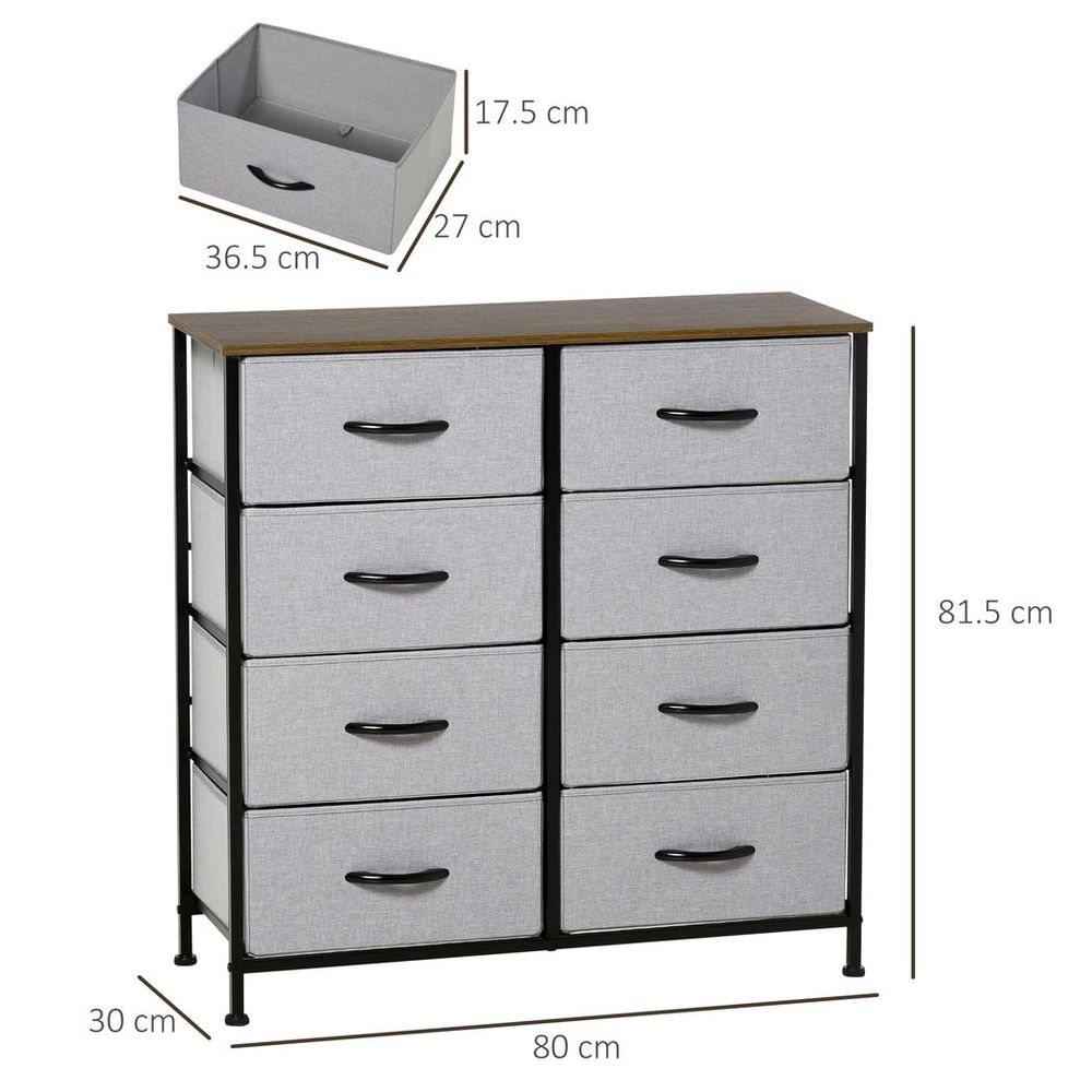 HOMCOM Grey 8 Drawer Fabric Chest: Closet & Hallway Storage, Wooden Top, High Quality