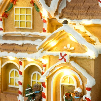 HOMCOM Lighted and Musical Christmas Candy House with Gingerbread Man Brown