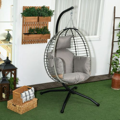 Outsunny Hanging Swing Chair with Thick Cushion, Patio Hanging Chair, Grey