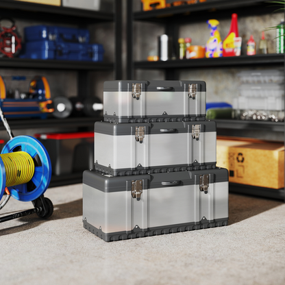 HOMCOM 3 Pieces Tool Case Set, 23" 19" 16" Stainless Steel Tool Boxes