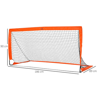 HOMCOM Set of 2 Football Goal Net 6 x 3 ft Foldable Outdoor Sport Training Teens Adults Football with Carrying Bag Orange