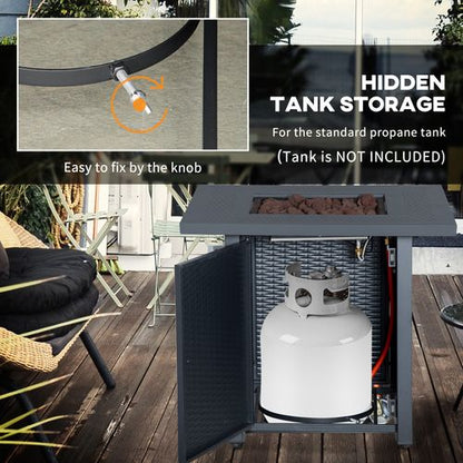 Outsunny Outdoor Propane Fire Pit Table w/ Lid and Lava Rocks Dark Grey