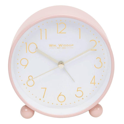 Stylish Blush Pink Metal Alarm Clock - Gold Foil Dial, LED Light & Snooze - 10.8cm