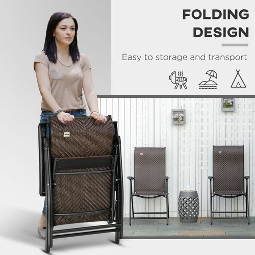 Set of 2 Outdoor Patio PE Rattan Dining Armrests Chair Adjustable Red Brown