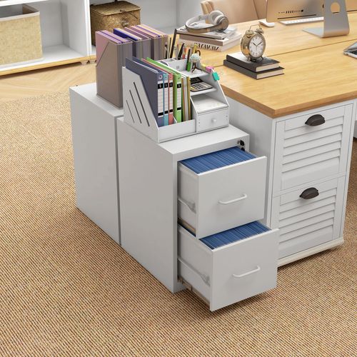 HOMCOM 2 Drawer Filing Cabinet Steel File Cabinet for A4 Letter Size White