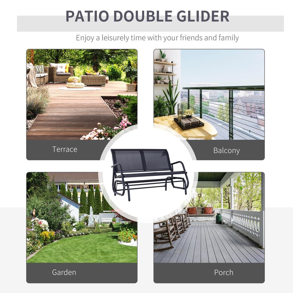 Outsunny 2-Person Outdoor Glider Bench Patio 2 Seater Swing Gliding Chair Loveseat w/Power Coated Steel Frame for Backyard Garden Porch, Black