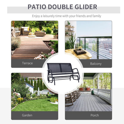 Outsunny 2-Person Outdoor Glider Bench Patio 2 Seater Swing Gliding Chair Loveseat w/Power Coated Steel Frame for Backyard Garden Porch, Black