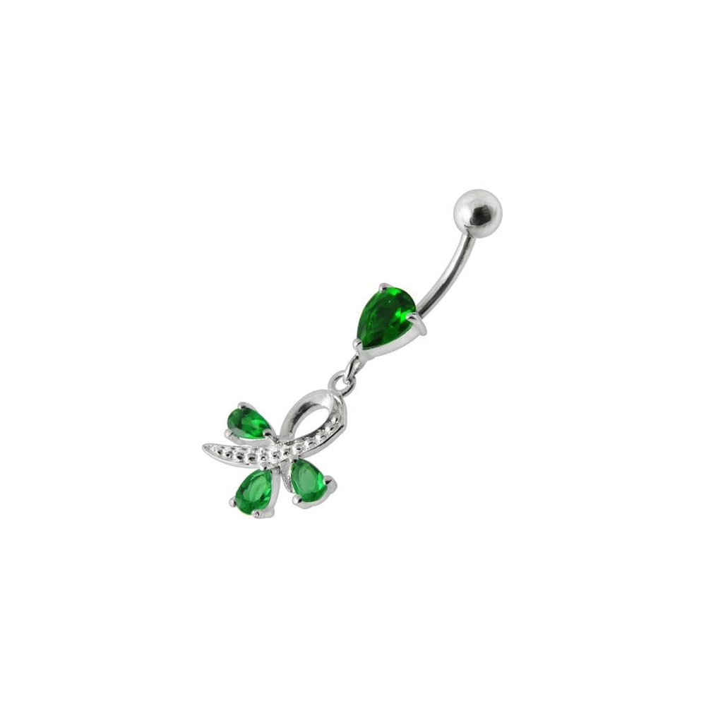 Silver  Pear Jeweled Dangling SS Belly Ring Body Jewelry
