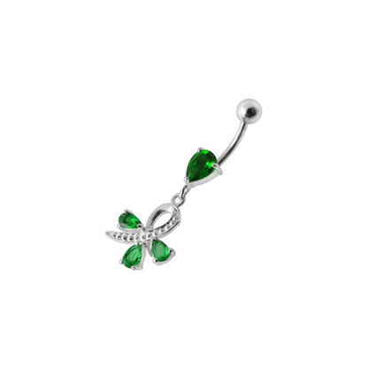 Silver  Pear Jeweled Dangling SS Belly Ring Body Jewelry