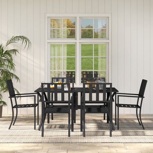 Outsunny 7 Pieces Patio Dining Set with Umbrella Hole, for Poolside, Garden