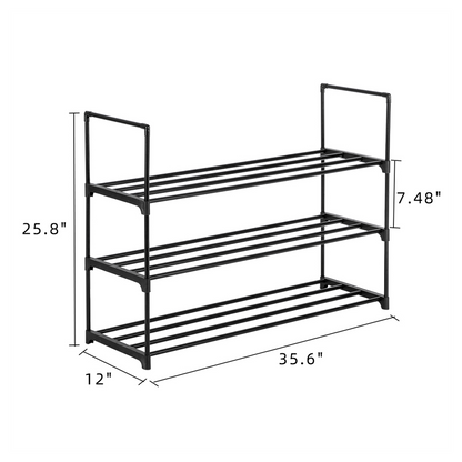 3 Tiers Shoe Rack Shoe Tower Shelf Storage Organizer For Bedroom, Entryway, Hallway, and Closet Black Color