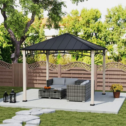 Outsunny 3 x 3(m) Hardtop Gazebo with Metal Roof and Wood Grain Frame