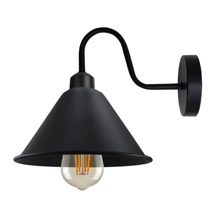 Vintage Wall Light Fixture, Vintage Black Wall Sconce E27 Base Socket Screw Wall Mounted Swan Neck Cone Shape Shade