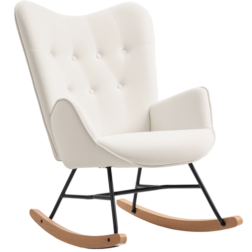 HOMCOM Upholstered Velvet Rocking Chair with Solid Wood Legs, Cream