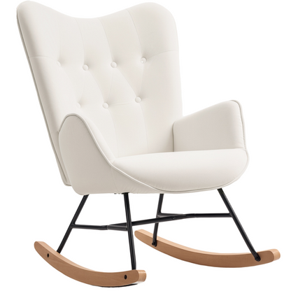 HOMCOM Upholstered Velvet Rocking Chair with Solid Wood Legs, Cream
