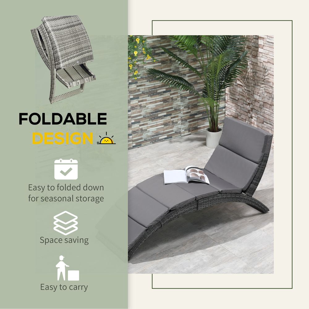 Premium Grey Wicker Patio Lounger - Comfy, Foldable & Stylish