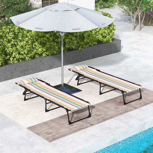 Outsunny 2 Pcs Folding Beach Chair Chaise Lounge 4 Adjustable Positions, Multi