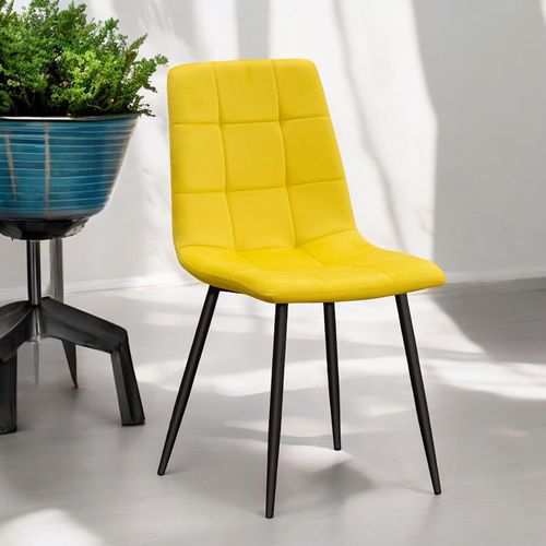 YELLOW FABRIC CHAIR BLACK METAL LEGS