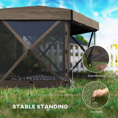 Outsunny 3 x 3(m) Hexagon Pop Up Gazebo with 5 Sides, Netting, Brown