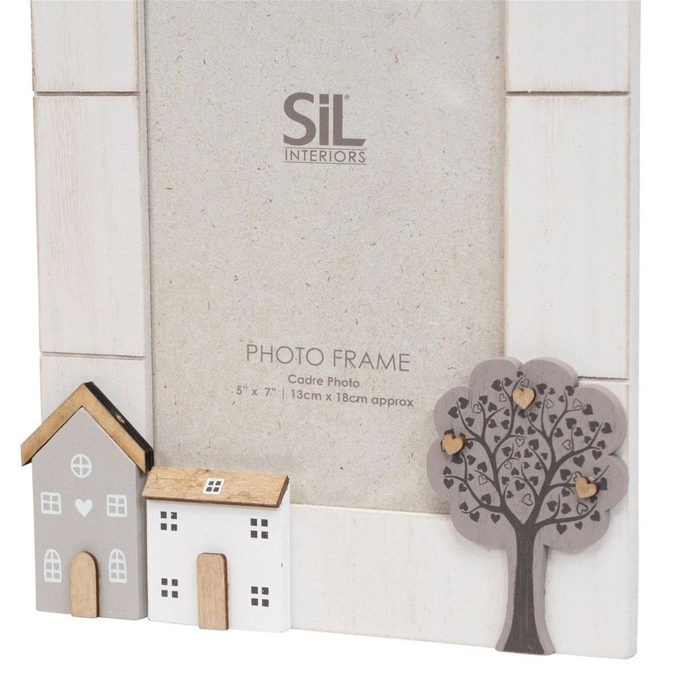 Hand Carved Wooden Houses Photo Frame 5x7 - Perfect Gift for New Homeowners - Enhance Any Room - Natural Colors - SKU: OR1691
