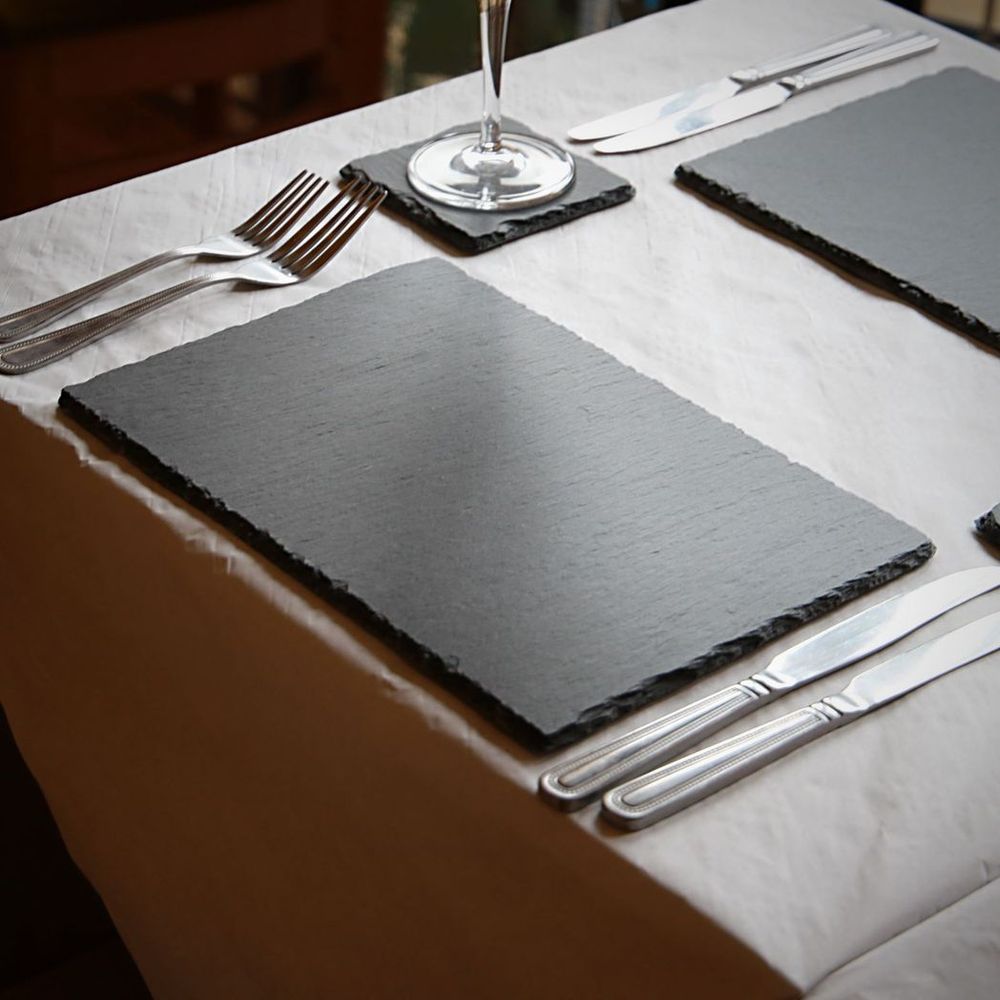 Contemporary Slate Placemats & Coasters - Set of 16 | High Quality & Stylish - Maison & White