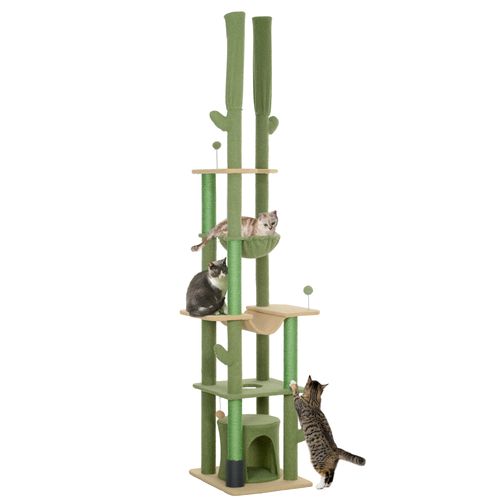 PawHut 225-255Hcm Floor to Ceiling Cat Tree w/ Hammocks, Condo - Green