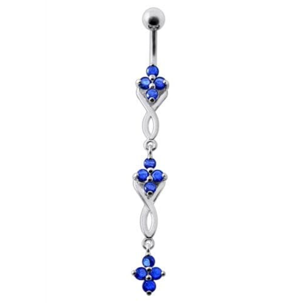 Fancy Jeweled Dangling SS Bar Navel Ring Body Jewelry