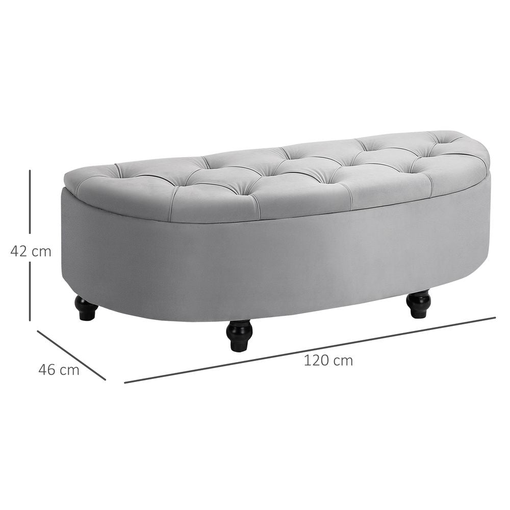 HOMCOM Semi-Circle Bed End Bench Ottoman with Storage Tufted Upholstered Accent Seat Footrest Stool with Rubberwood Legs for Bedroom & Entryway, Dark Grey
