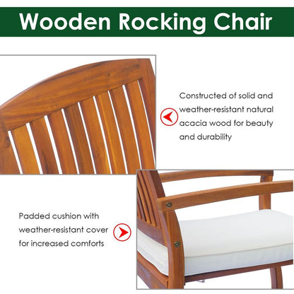 Premium Outsunny Rocking Chair - Acacia Hardwood Deck - Indoor Outdoor Cushion - Durable & Comfortable