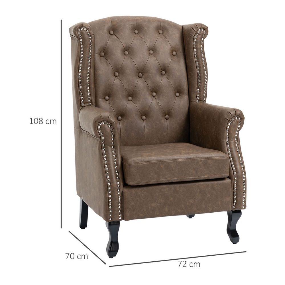 Vintage Chesterfield Wing Back Armchair - Tufted Brown Accent Chair