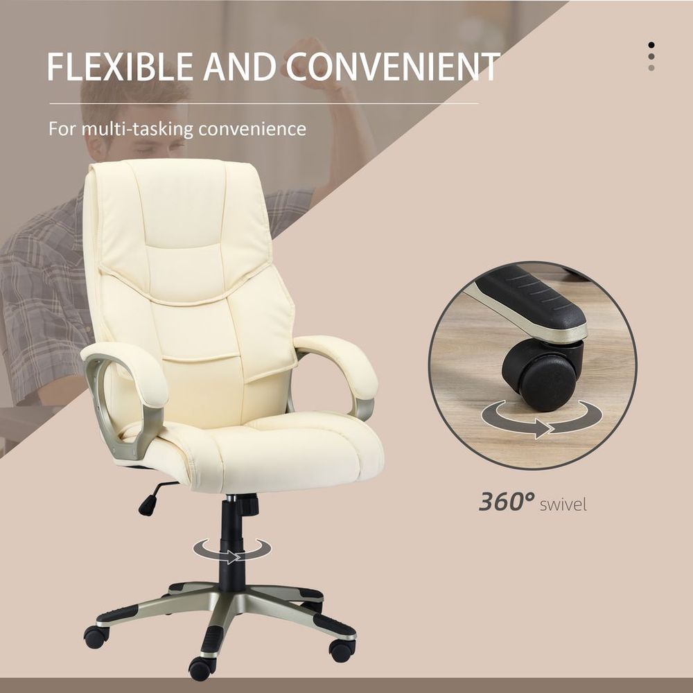 HOMCOM Executive Office Chair Faux Leather Computer Desk Chair w/ Wheel White