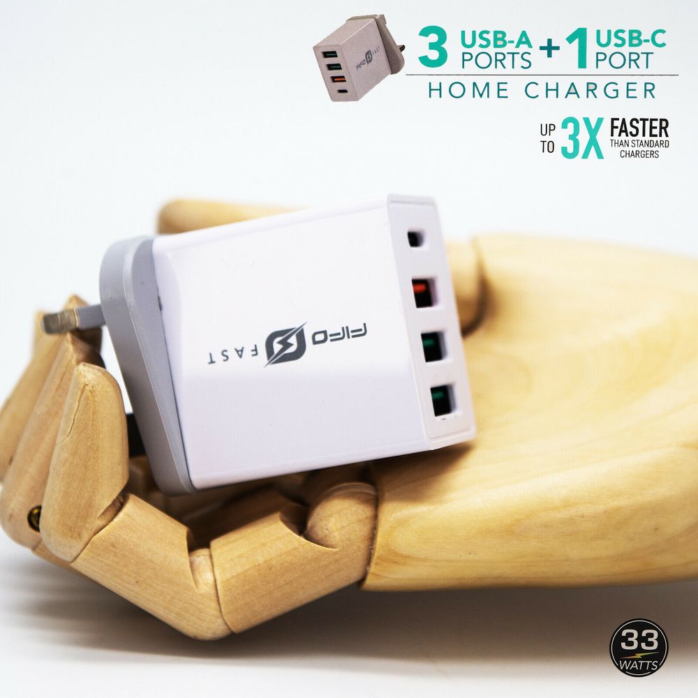 4 Port USB Type C Hub Wall Charger - Fast PD Quick Charge QC 3.0 Adapter, 33W