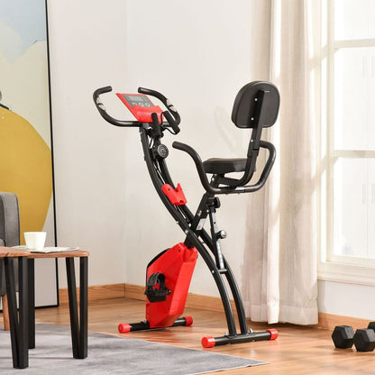 HOMCOM 2-In-1 Folding Exercise Bike with 8-Level Magnetic Resistance Red