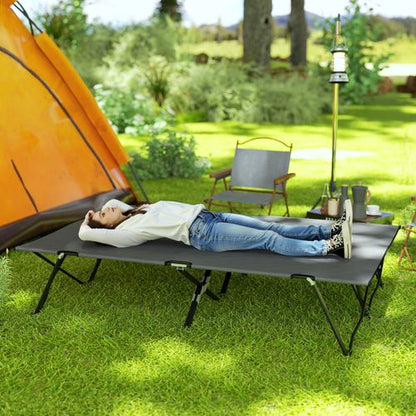 Outsunny Double Camping Folding Cot Portable Sleeping Bed, Charcoal Grey