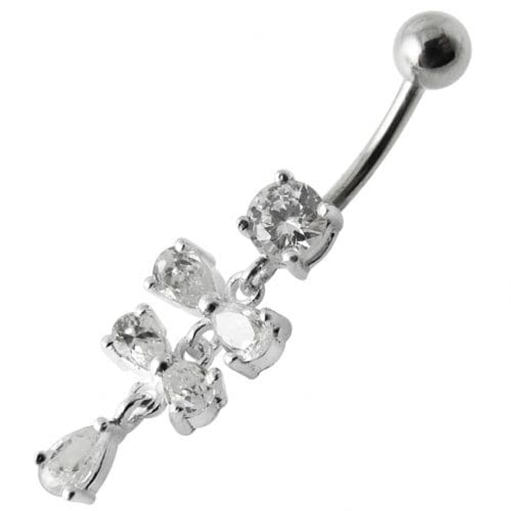 Fancy Silver  Studded Jeweled Dangling SS Belly Ring