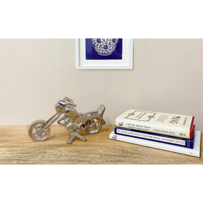 Silver Aluminium Motorcycle Ornament - Realistic and Stylish Decor Piece