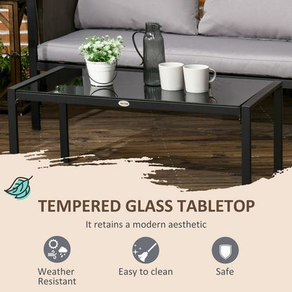 Outsunny 4 Piece Garden Sofa Set w/ Tempered Glass Coffee Table Padded Cushions