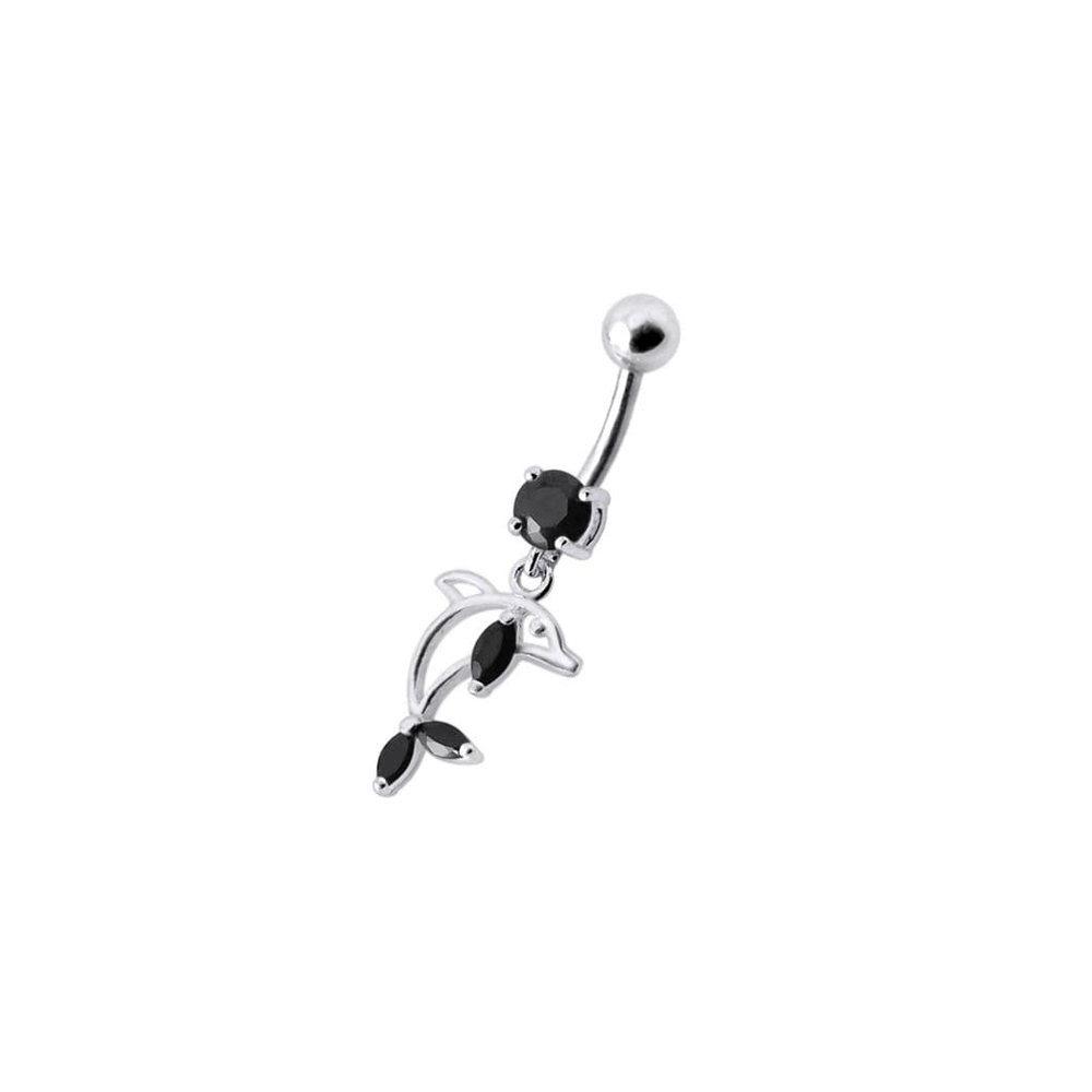 Jeweled Dolphin Dangling Navel Banana Ring