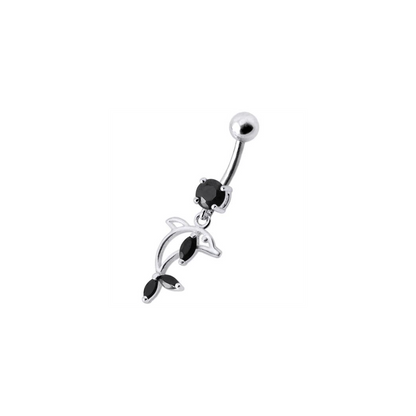 Jeweled Dolphin Dangling Navel Banana Ring