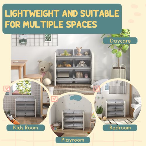 AIYAPLAY Kids Toy Storage Units with 6 Storage Boxes, 76 x 37 x 60cm, Grey