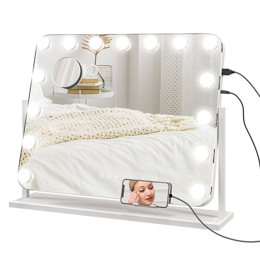 HOMCOM Hollywood Dimmable Lighted Makeup Mirror with Magnifier, USB Port