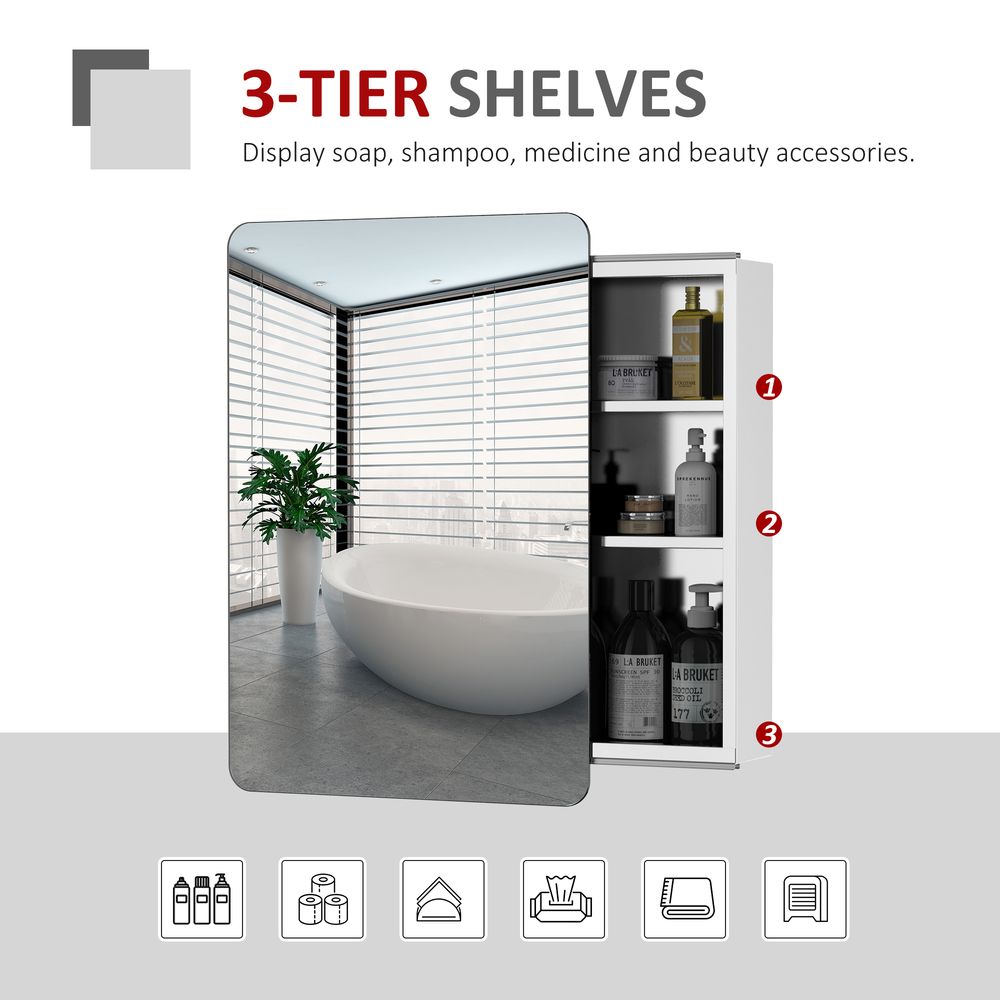 On-Wall Bathroom Storage Cabinet w/ Sliding Mirror Door Steel Frame - Space-Saver, Elegant, and Rust-Resistant
