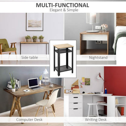 HOMCOM Tall Side Table with 3 Layer 2 Shelves Storage Display Industrial-Style Metal Frame Bedside End Table Nightstand for Living Room Bedroom Lounge