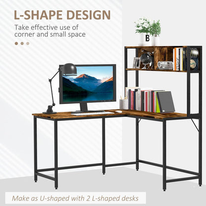 Industrial L-Shaped Desk w Shelf - Brown & Black - Best Quality