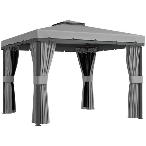 Outsunny 3 x 3(m) Patio Gazebo Garden Shelter w/ Mosquito Netting, Light Grey