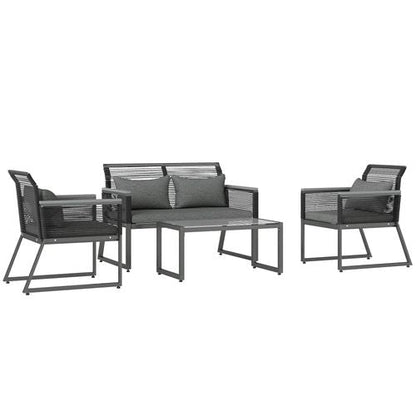 Outsunny 4 Pieces Rattan Garden Furniture Set for 4 Person, Charcoal Grey