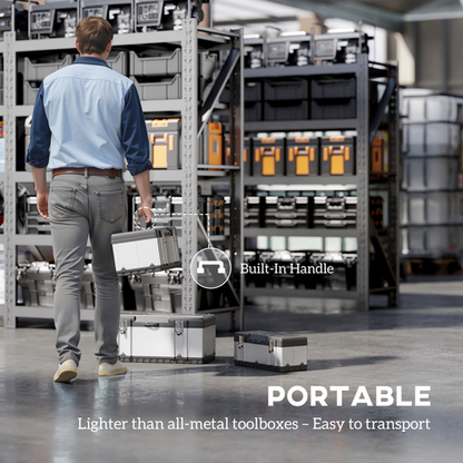 HOMCOM 3 Pieces Tool Case Set, 23" 19" 16" Stainless Steel Tool Boxes