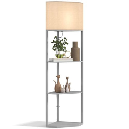 HOMCOM Corner Modern Floor Lamp with Shelves for Living Room, Bedroom
