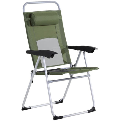 Metal Frame 3-Position Adjustable Outdoor Garden Chair w/ Headrest Green