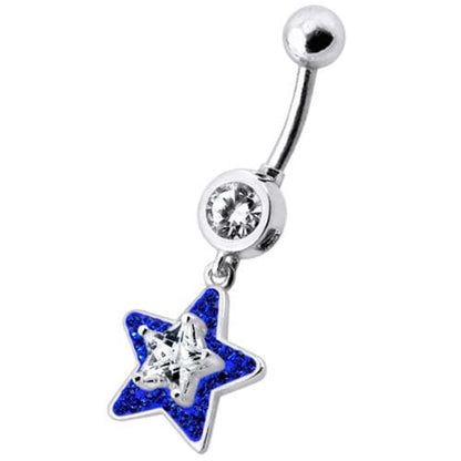 Fancy Jeweled Star Dangling Banana Bar Navel Ring